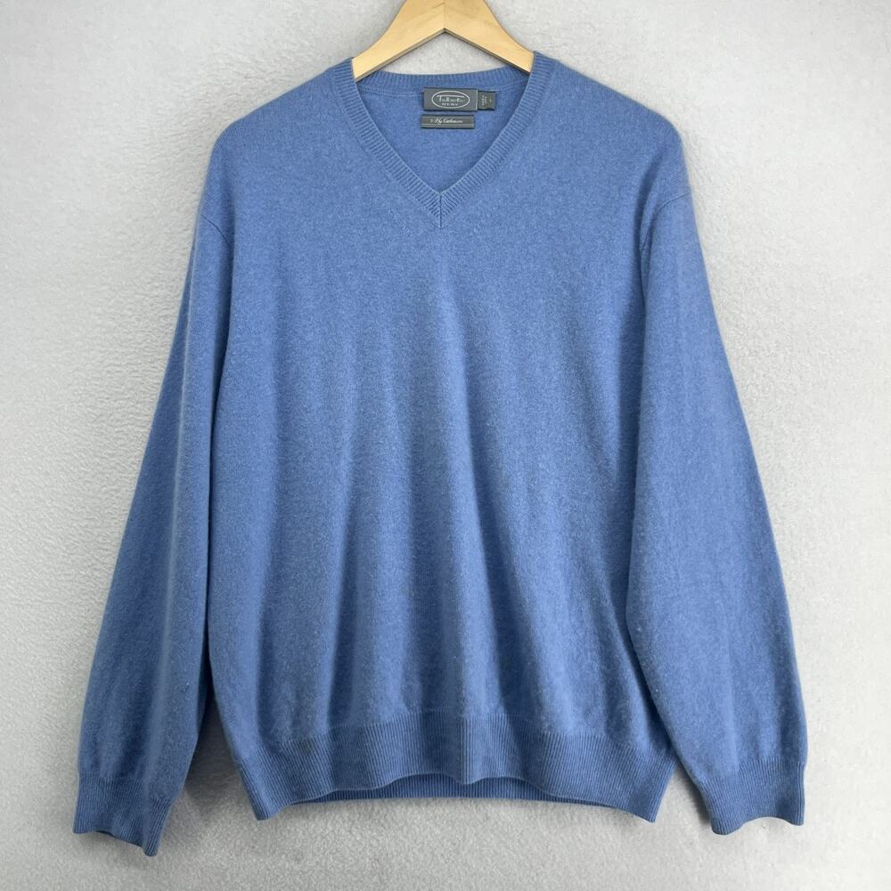 TALBOTS Sweater Mens L 2-Ply Cashmere V-Neck Pullover Jumper Blue